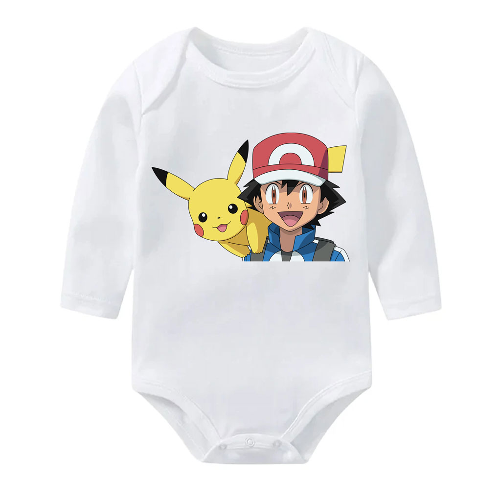 Pokemon Ash and Pikachu Baby Bodysuit Cotton Onesie 10 Pokemon Ash and Pikachu Baby Bodysuit Cotton Onesie