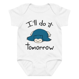 Pokemon Snorlax Baby Bodysuit Funny Quote I'll Do it Tomorrow