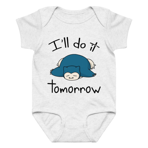 Pokemon Snorlax Baby Bodysuit Funny Quote I'll Do it Tomorrow