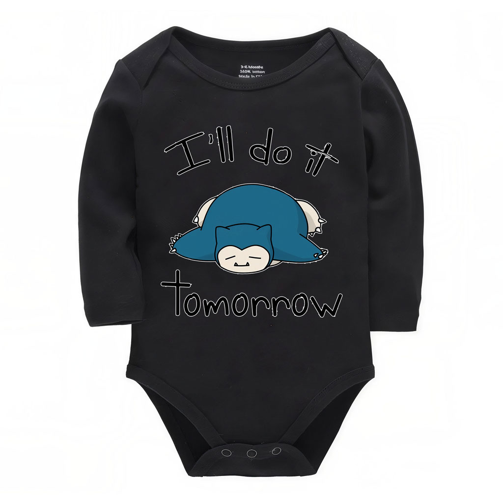 Pokemon Snorlax Baby Bodysuit Funny Quote: I'll Do it Tomorrow 9 Pokemon Snorlax Baby Bodysuit Funny Quote I'll Do it Tomorrow