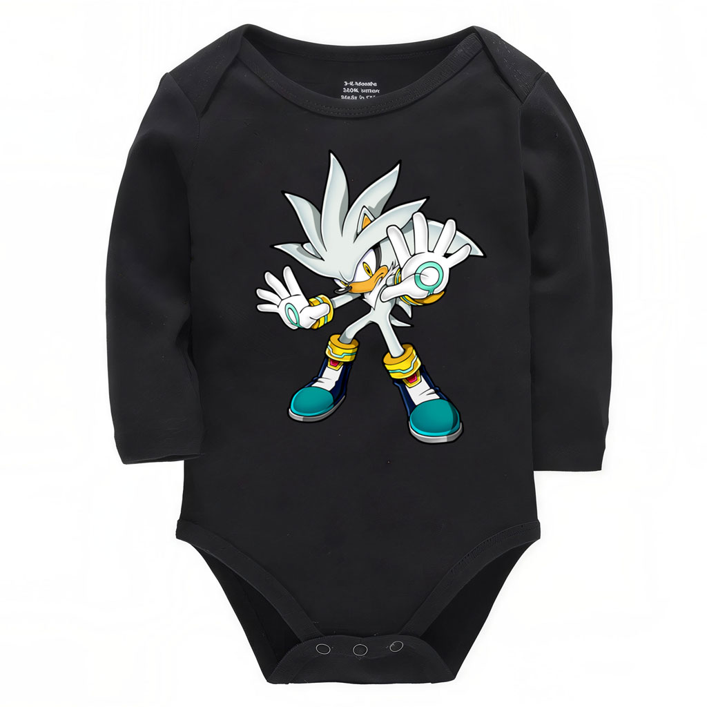 Silver the Hedgehog Bodysuit Onesie Baby Multicolors: Pink, Red, Black, Blue.... 6 Silver the Hedgehog Bodysuit Onesie Baby Multicolors