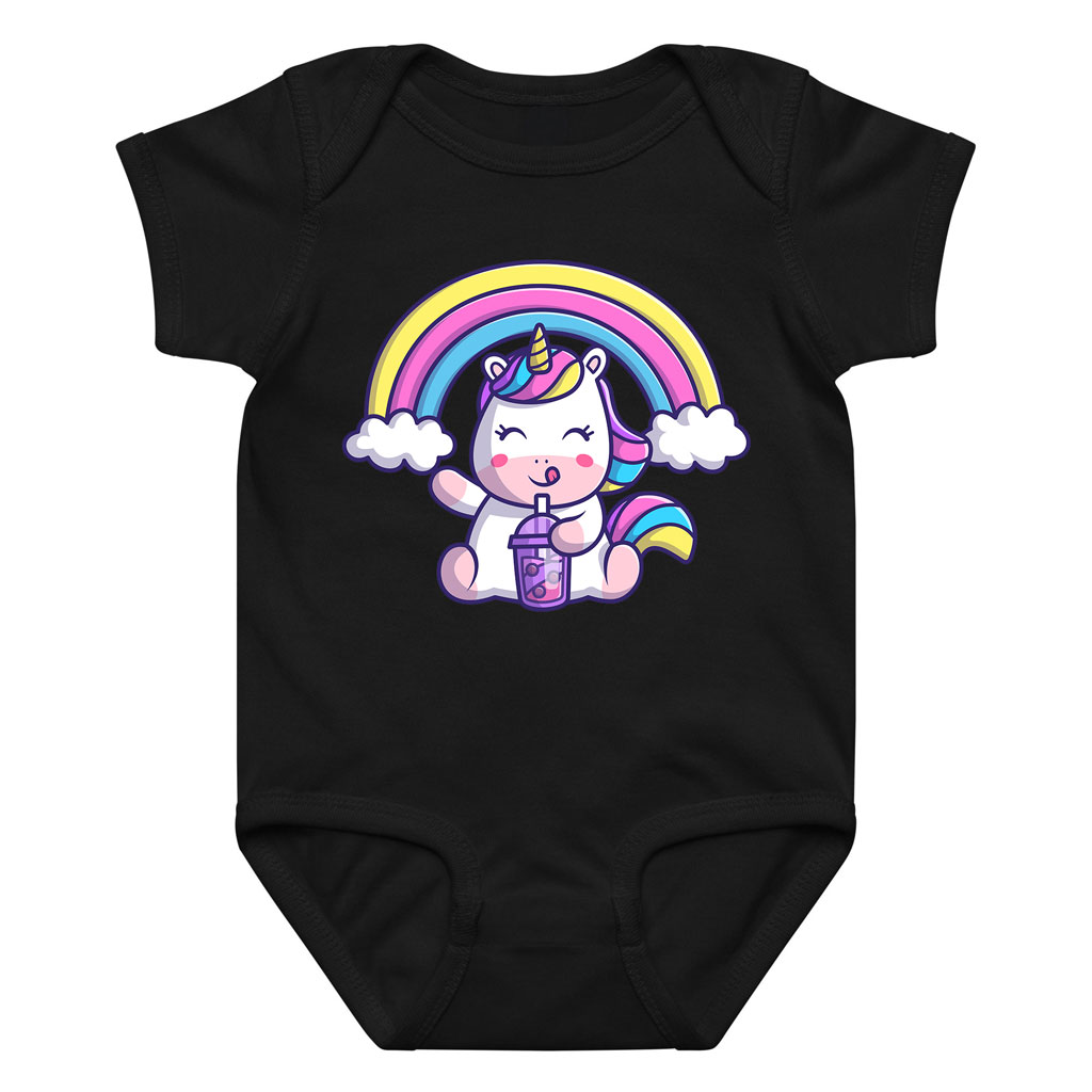 Rainbow Unicorn Baby Onesie with Boba Drink Print 11 Rainbow Unicorn Baby Onesie with Boba Drink Print