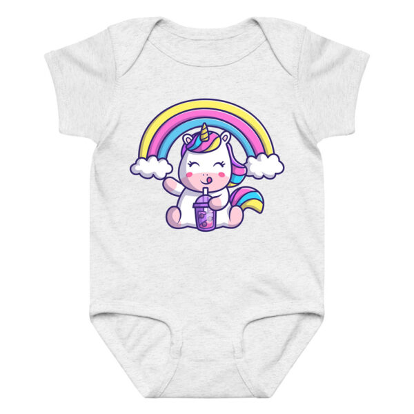 Rainbow Unicorn Baby Onesie with Boba Drink Print