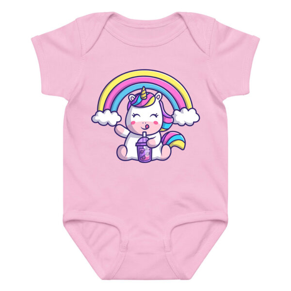 Rainbow Unicorn Baby Onesie with Boba Drink Print