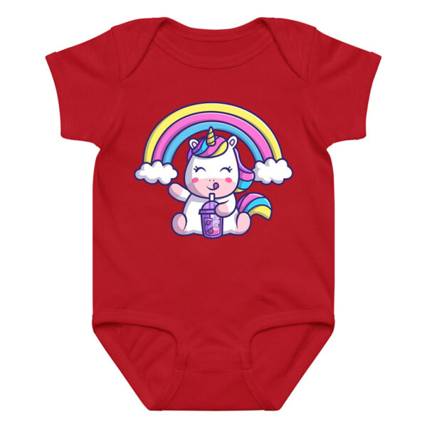 Rainbow Unicorn Baby Onesie with Boba Drink Print