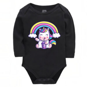 Rainbow Unicorn Baby Onesie with Boba Drink Print