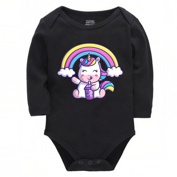 Rainbow Unicorn Baby Onesie with Boba Drink Print