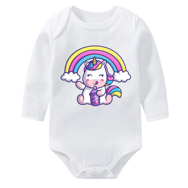Rainbow Unicorn Baby Onesie with Boba Drink Print