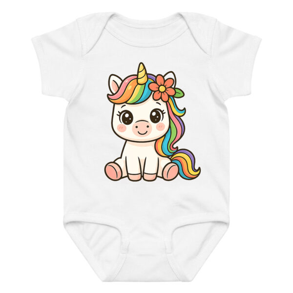 Rainbow Unicorn Baby Onesie with Flower Accent