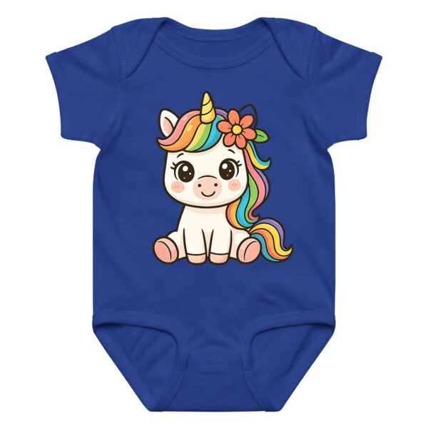 Rainbow Unicorn Baby Onesie with Flower Accent