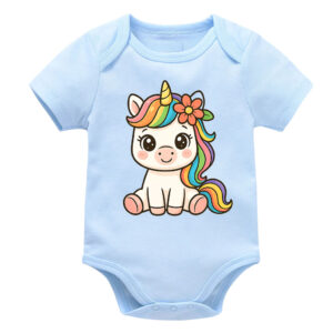 Rainbow Unicorn Baby Onesie with Flower Accent