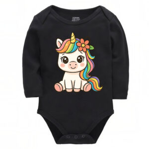 Rainbow Unicorn Baby Onesie with Flower Accent